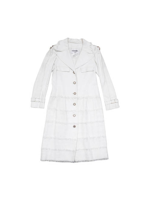 Manteau CHANEL T  cuir et tweed bege