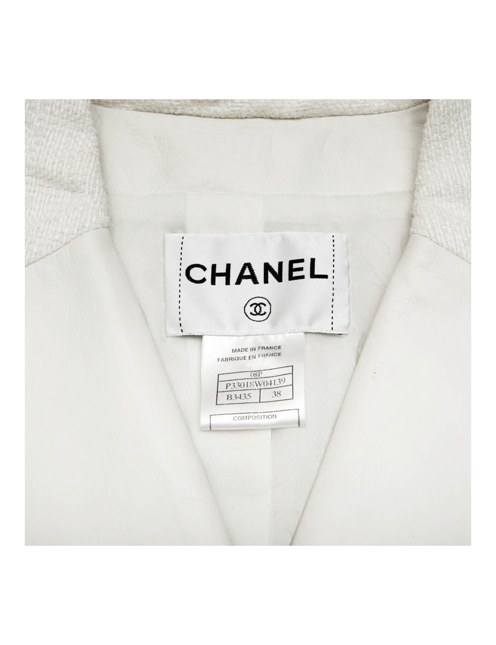 Manteau CHANEL T  cuir et tweed bege