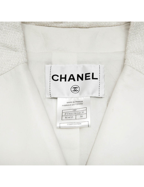 Manteau CHANEL T  cuir et tweed bege