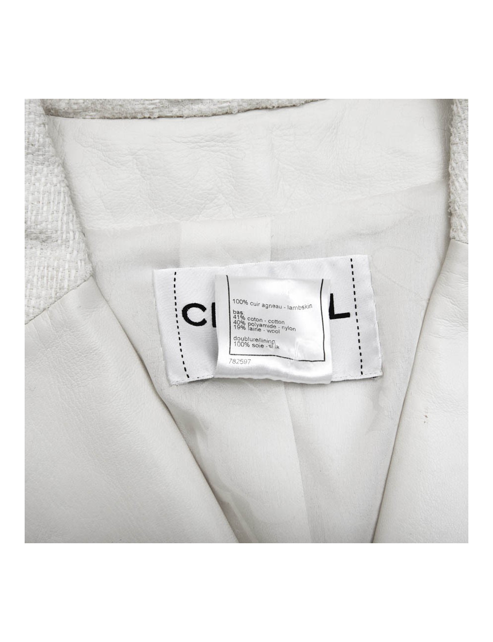 Manteau CHANEL T  cuir et tweed bege