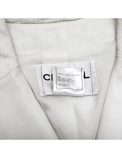 Manteau CHANEL T  cuir et tweed bege