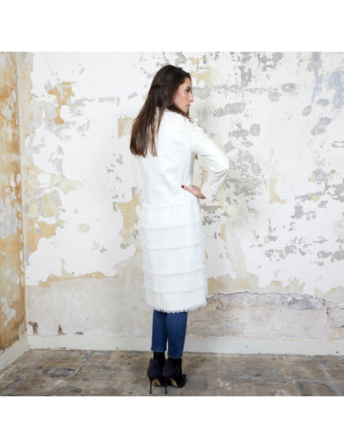 Manteau CHANEL T  cuir et tweed bege