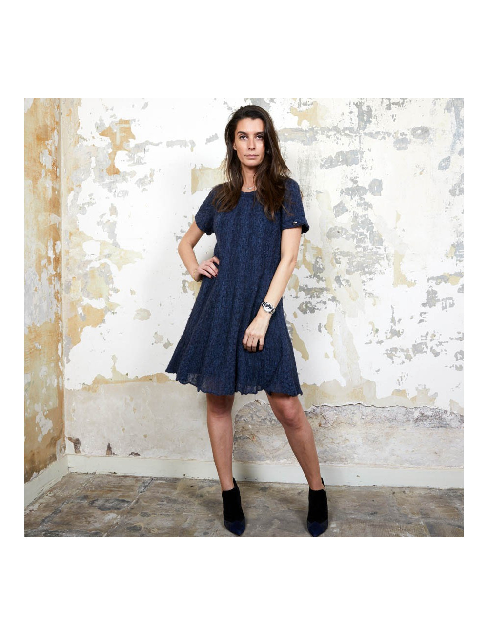 CHANEL blue alpaga knit dress size 36FR