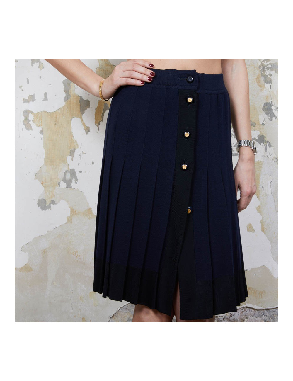 Jupe CHANEL T 36 en jersey bleu Vintage