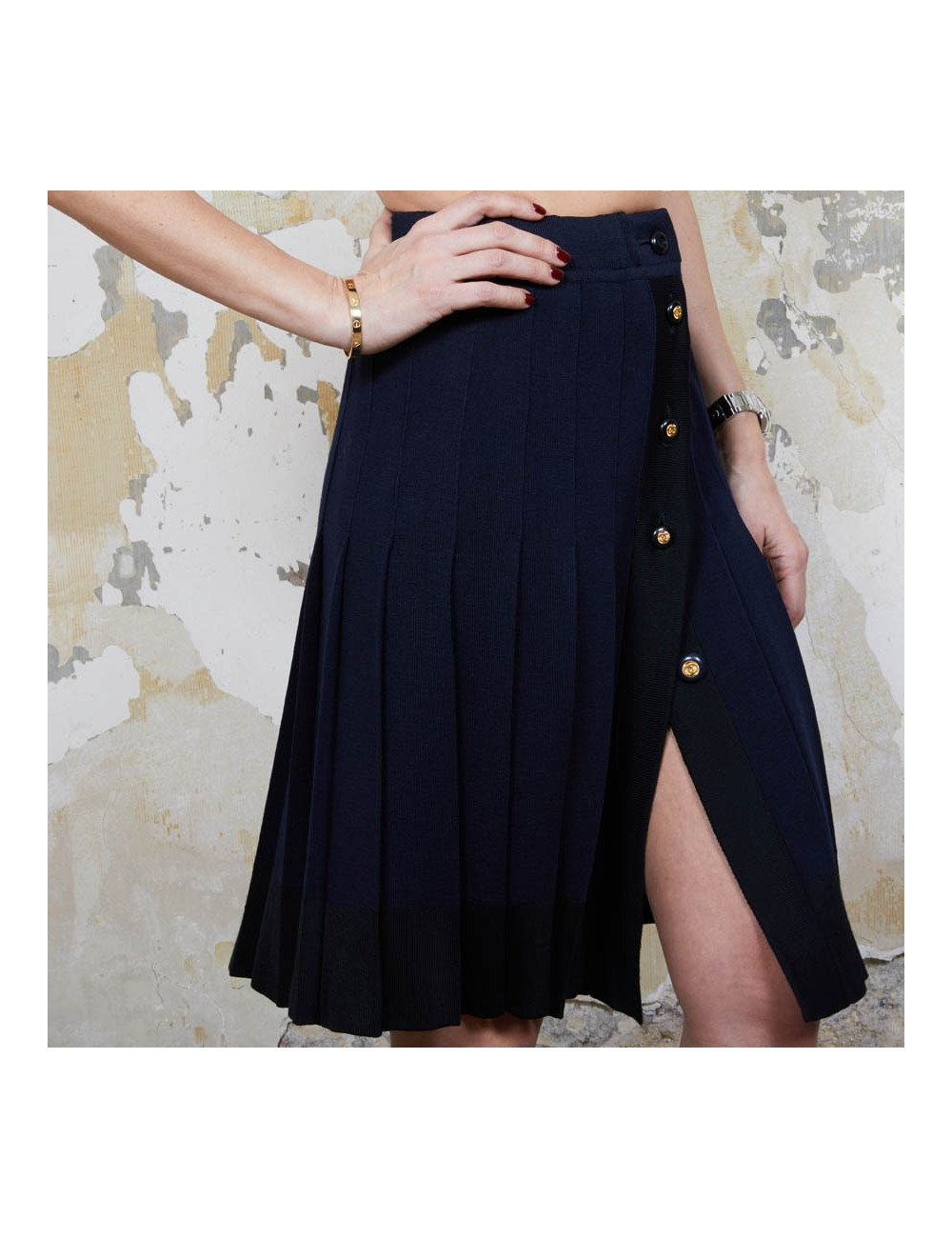 Jupe CHANEL T 36 en jersey bleu Vintage