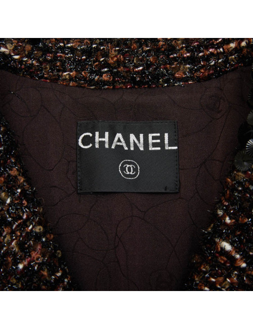 Veste CHANEL T  en tweed marron et fils brillants noirs