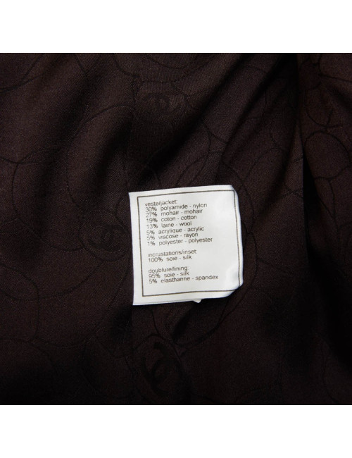 Veste CHANEL T  en tweed marron et fils brillants noirs