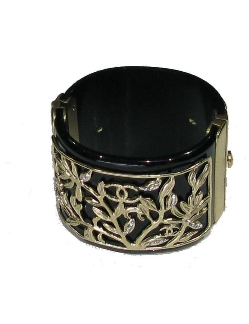 Manchette CHANEL noire "branchages strasés"