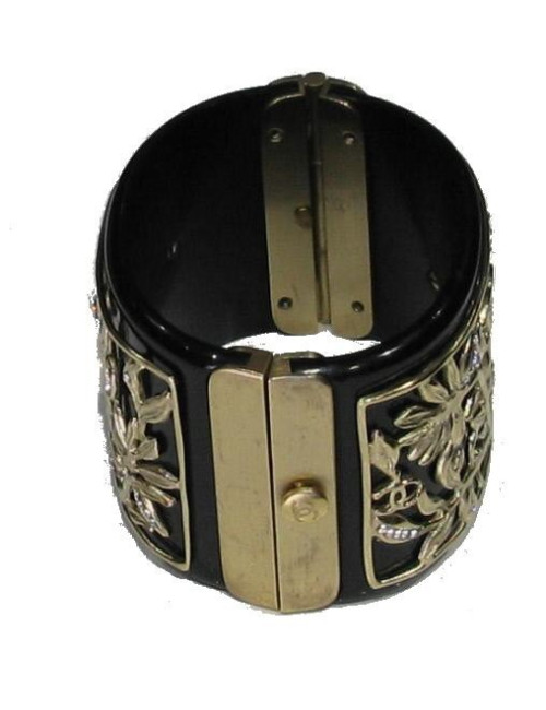 Manchette CHANEL noire "branchages strasés"