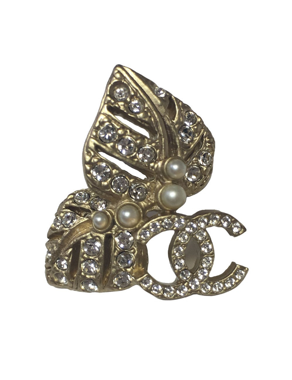 CHANEL leaves and CC stud earrings in matt gilded metal, rhinestones and pearls