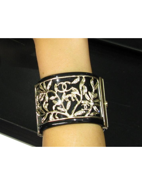 Manchette CHANEL noire "branchages strasés"