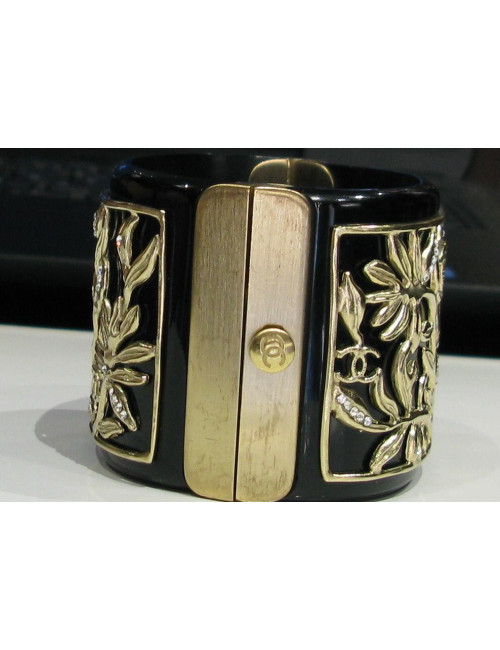 Manchette CHANEL noire "branchages strasés"
