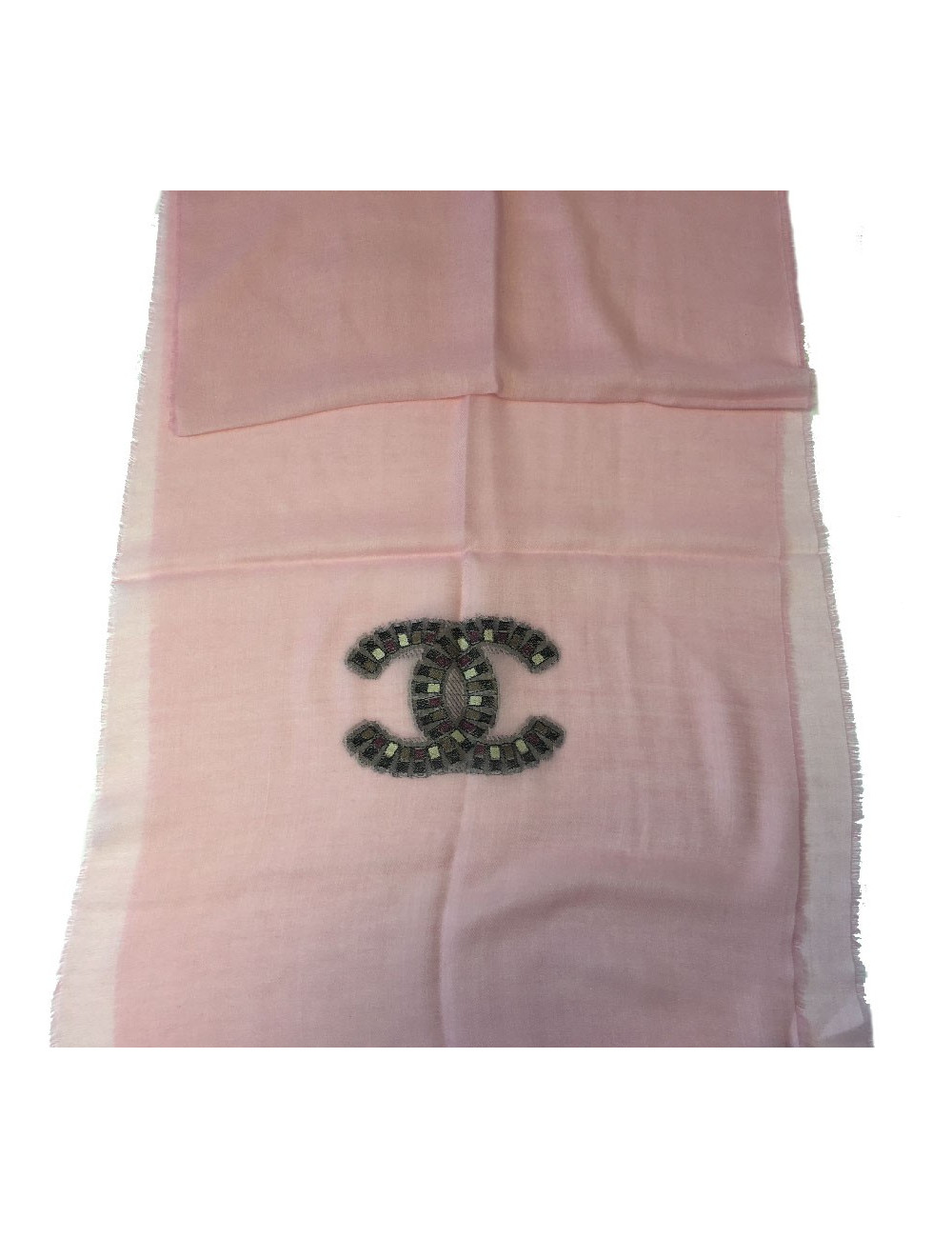 Châle CHANEL rose en cachemire et soie