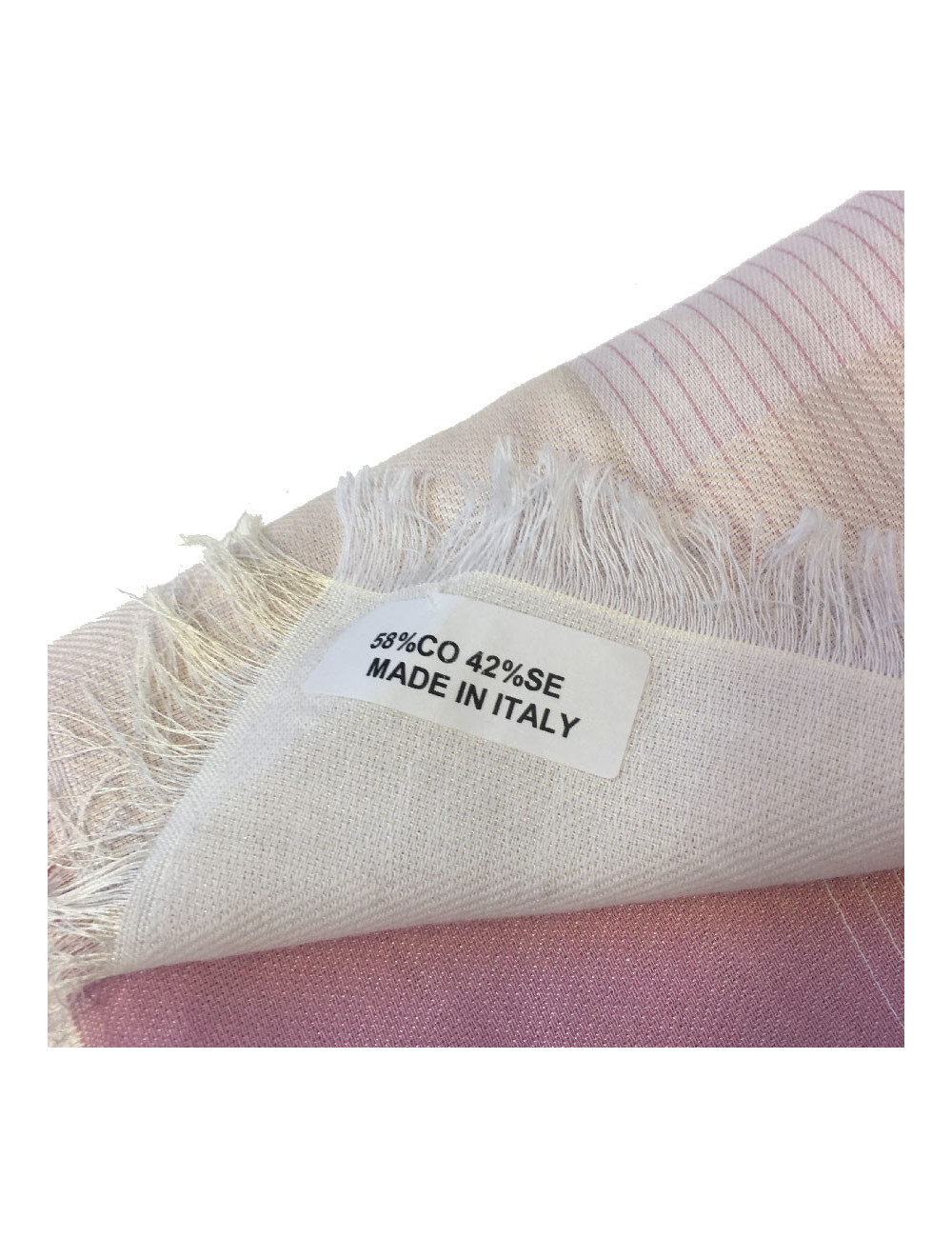 Châle CHANEL à petites franges en coton et soie rose et blanc