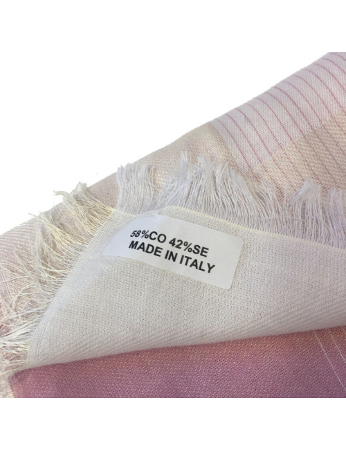 Châle CHANEL à petites franges en coton et soie rose et blanc