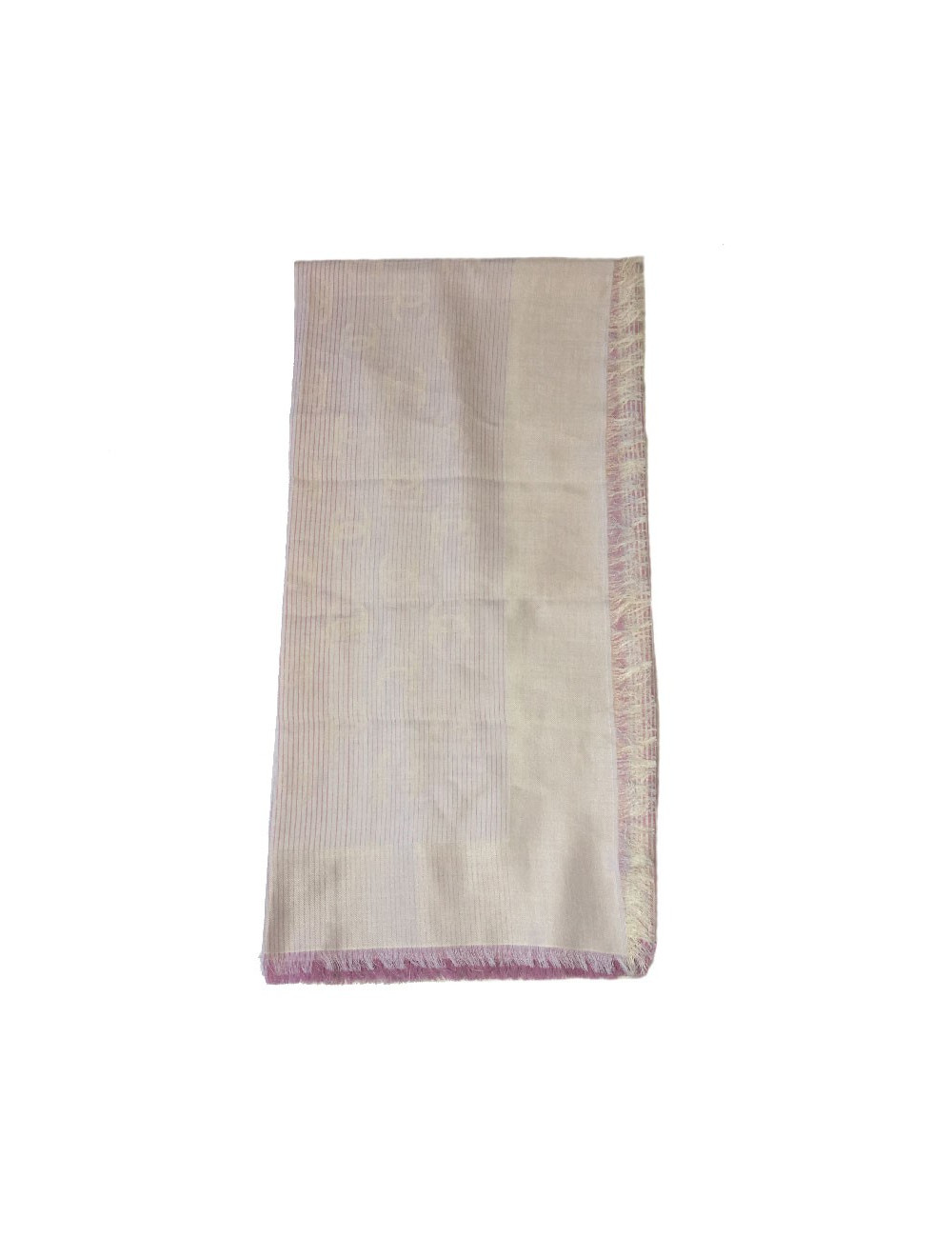 CHANEL shawl with small fringes in pink and white cotton and silk