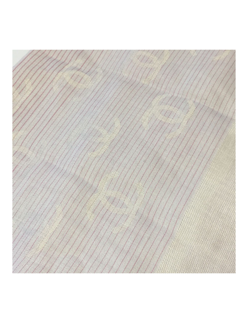 Châle CHANEL à petites franges en coton et soie rose et blanc