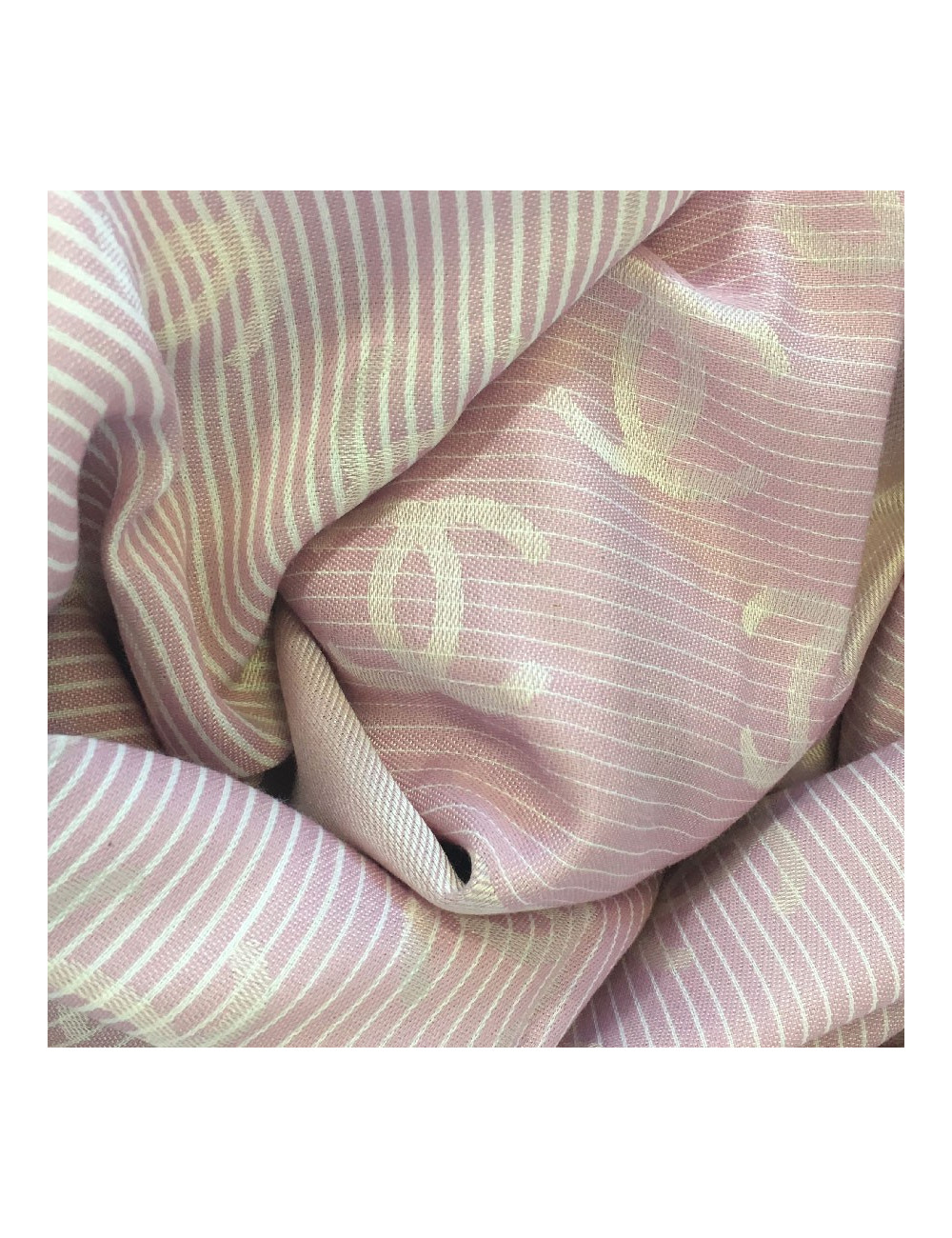 Châle CHANEL à petites franges en coton et soie rose et blanc