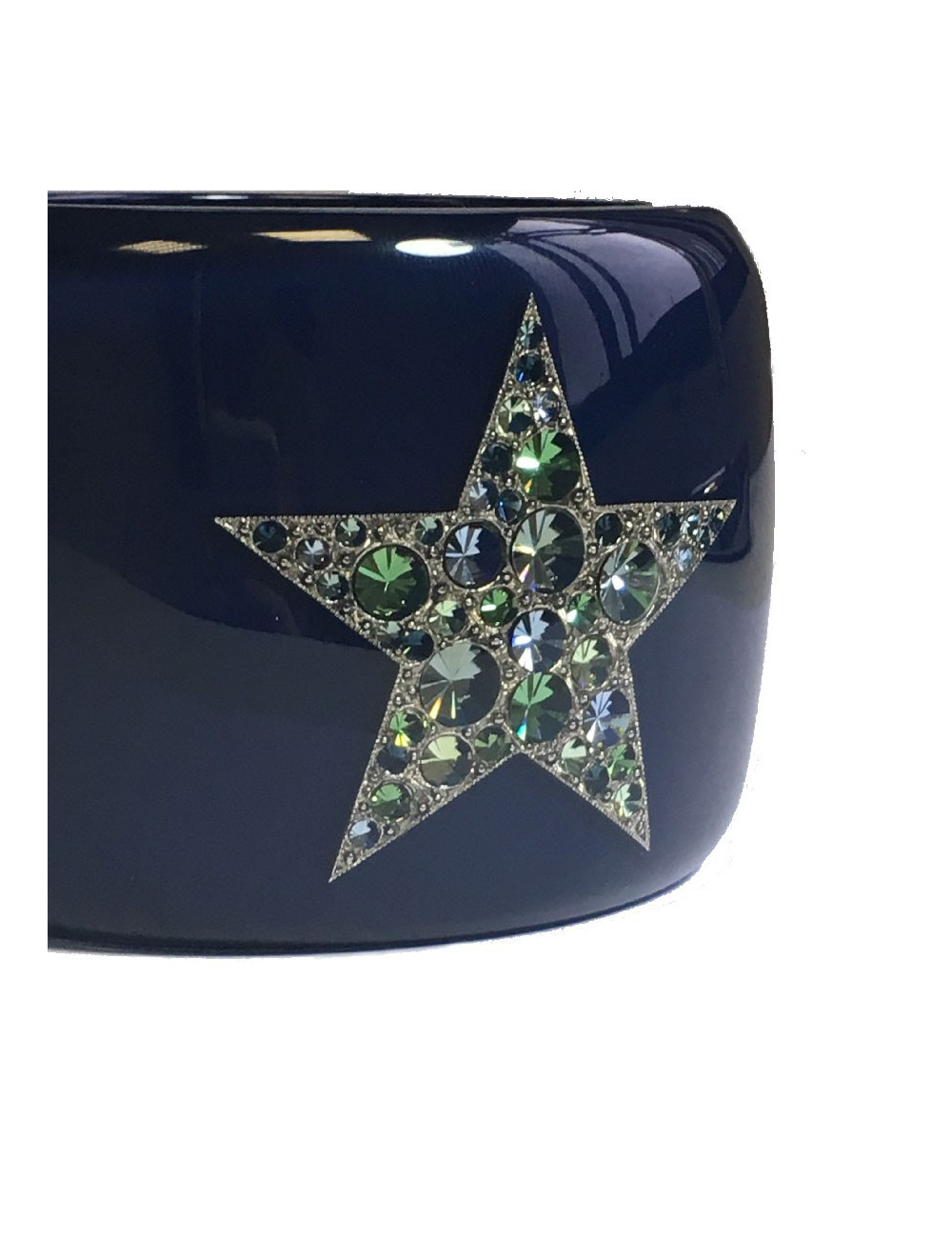 CHANEL cuff bracelet in blue lacquered resin and inclusion of rhinestones