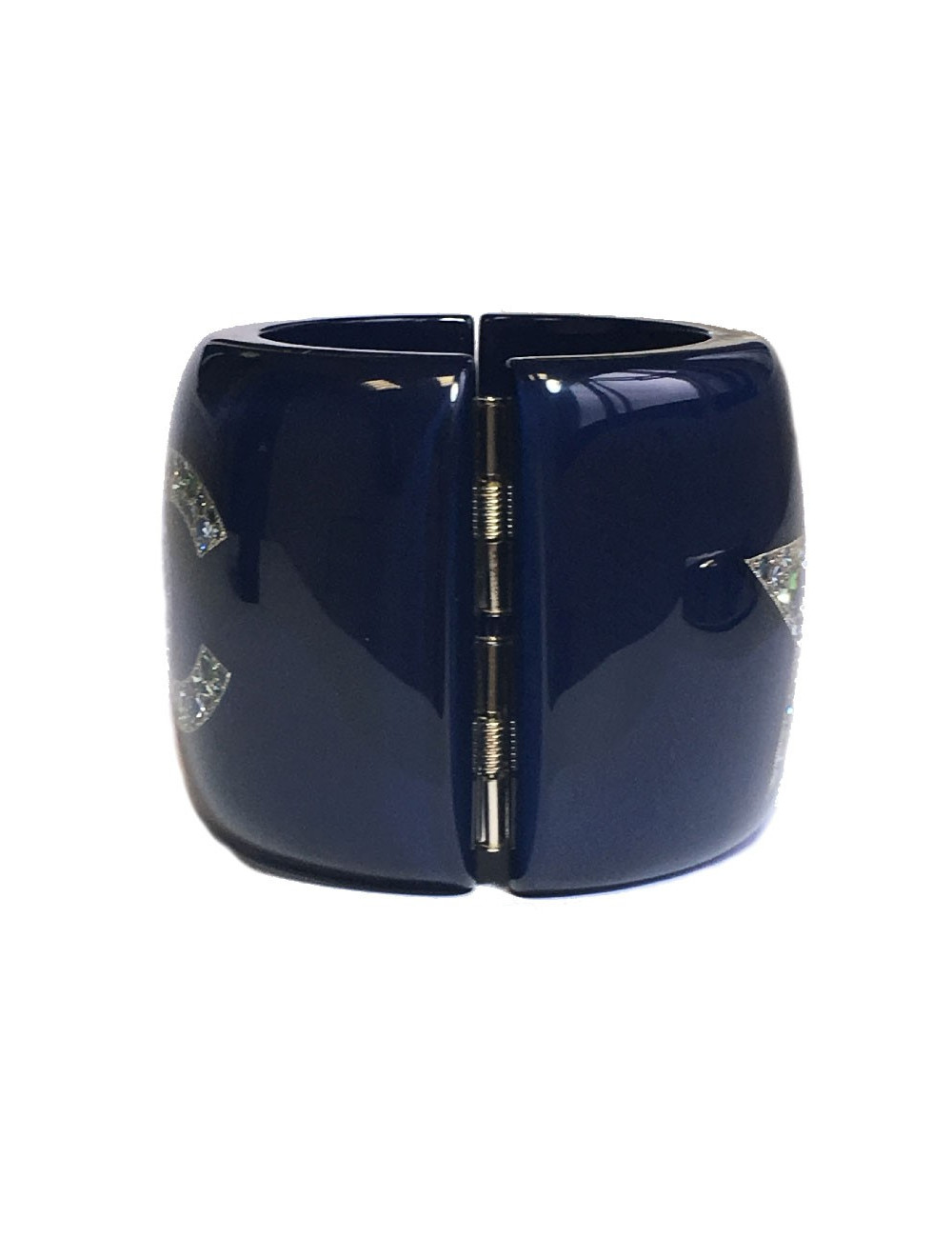 CHANEL cuff bracelet in blue lacquered resin and inclusion of rhinestones