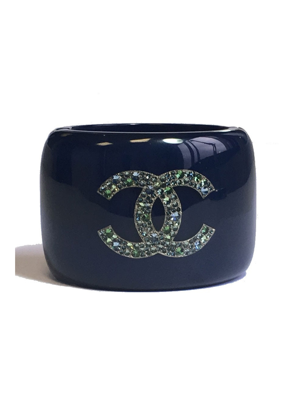 CHANEL cuff bracelet in blue lacquered resin and inclusion of rhinestones