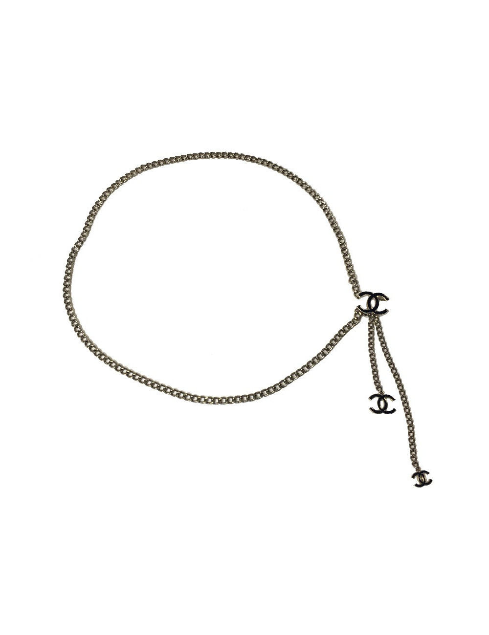 Ceinture CHANEL chaine argent et CC noir