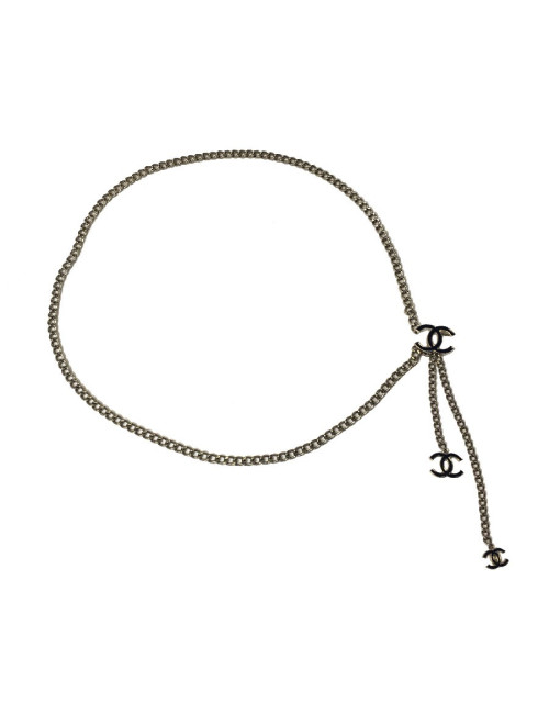 Ceinture CHANEL chaine argent et CC noir