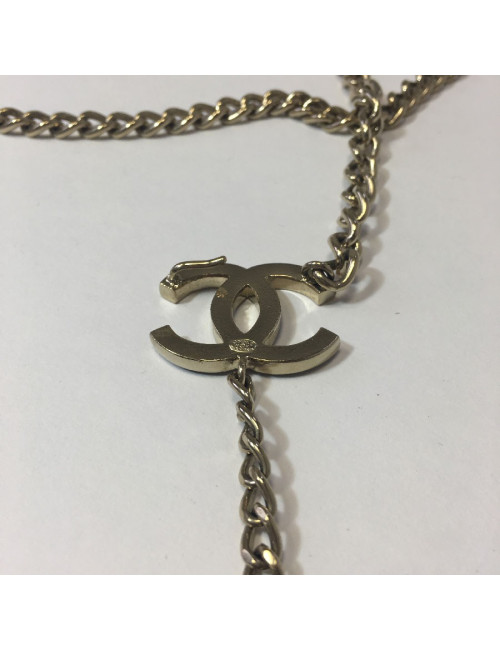 Ceinture CHANEL chaine argent et CC noir