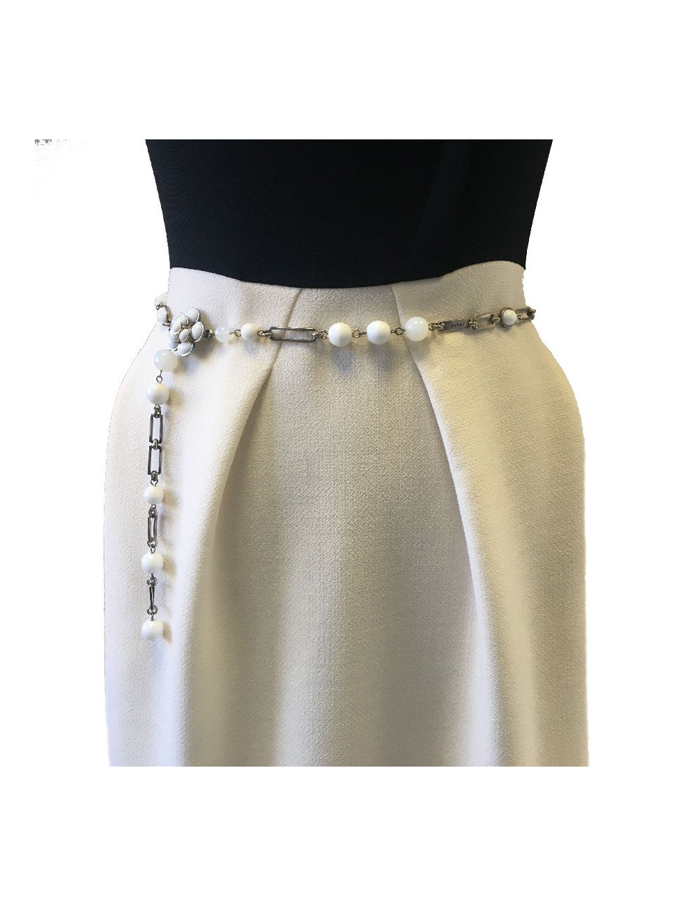 CHANEL necklace belt in white and transparent molten glass