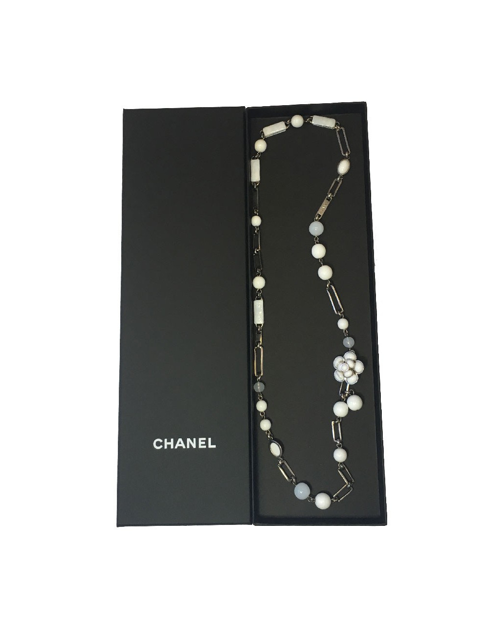 CHANEL necklace belt in white and transparent molten glass