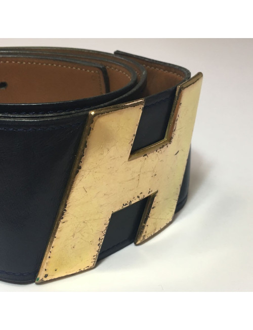 HERMES vintage belt in navy leather