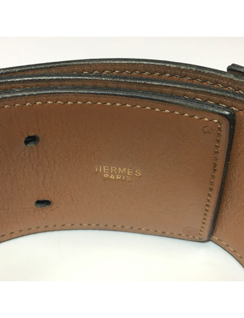 Ceinture HERMES T80 vintage en cuir marine, intérieur cuir gold 