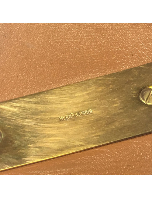 Ceinture HERMES T80 vintage en cuir marine, intérieur cuir gold 