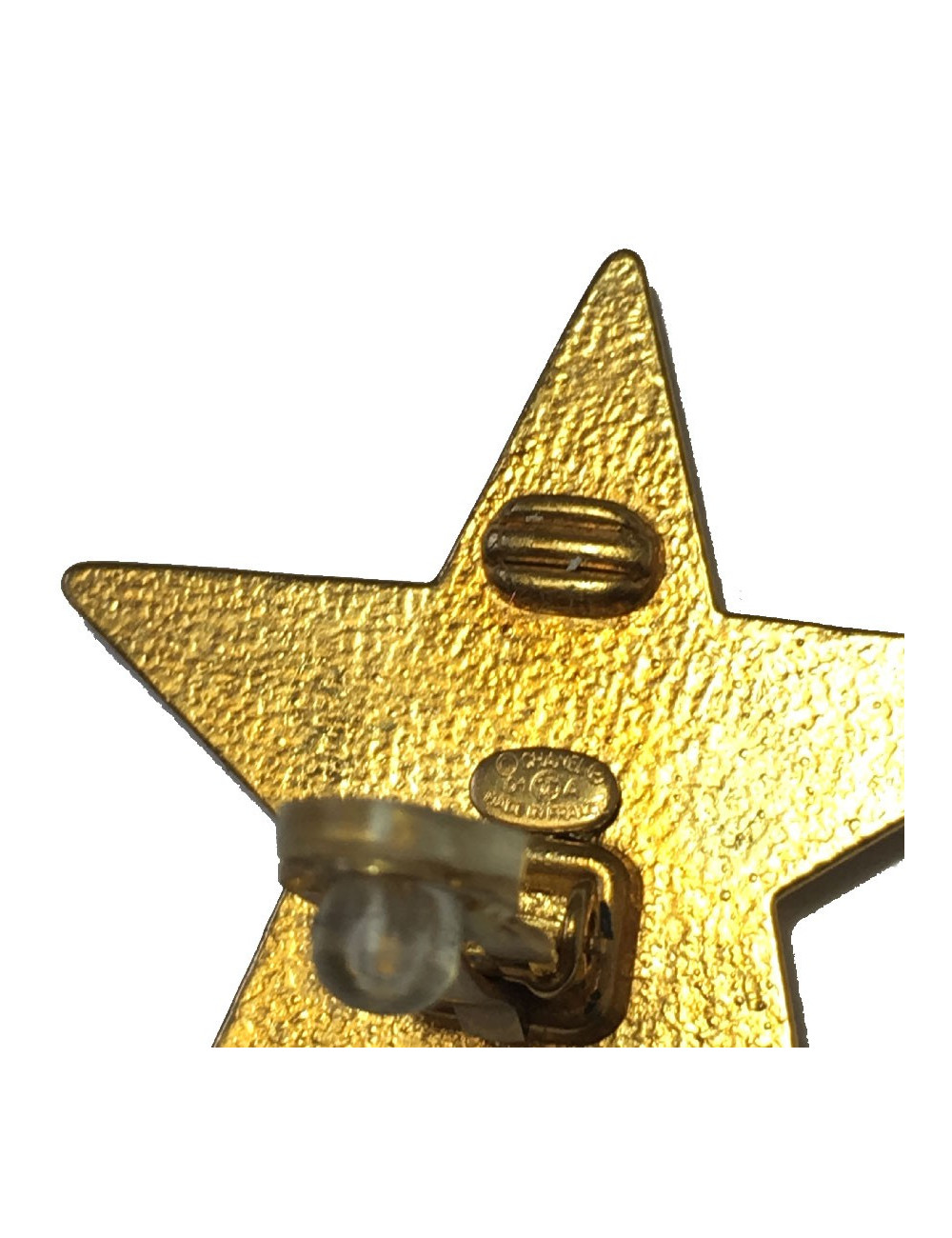 CHANEL star clip-on earrings in gilded metal and coral enamel