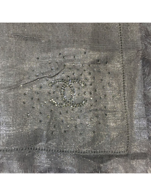 CHANEL shawl in grey modal, silk and cupro with silver threads