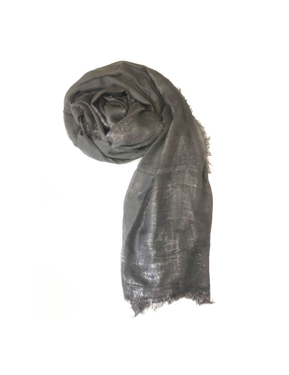 CHANEL shawl in grey modal, silk and cupro with silver threads