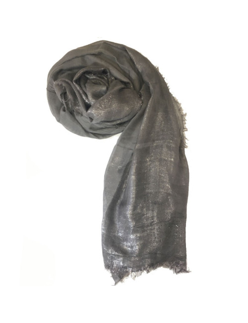 CHANEL shawl in grey modal, silk and cupro with silver threads