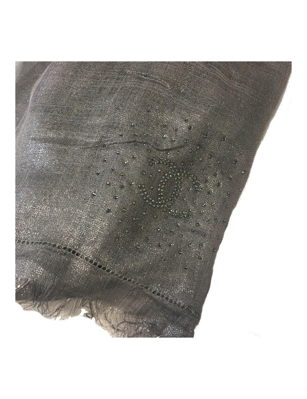 CHANEL shawl in grey modal, silk and cupro with silver threads