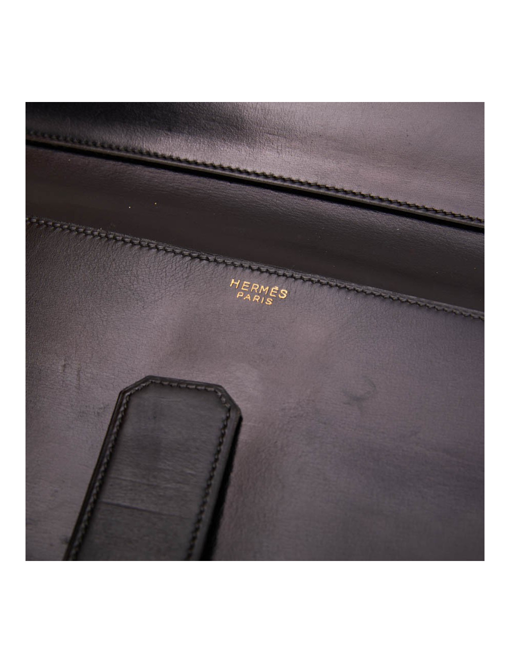 Pochette HERMES cuir lisse noir vintage