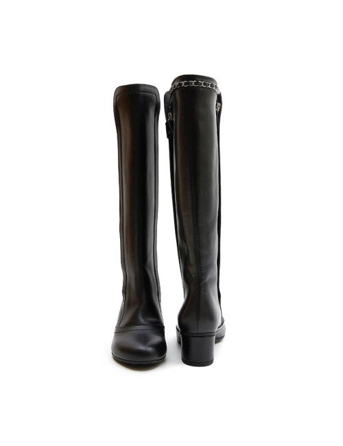 Bottes T 37 CHANEL cuir d'agneau lisse noir