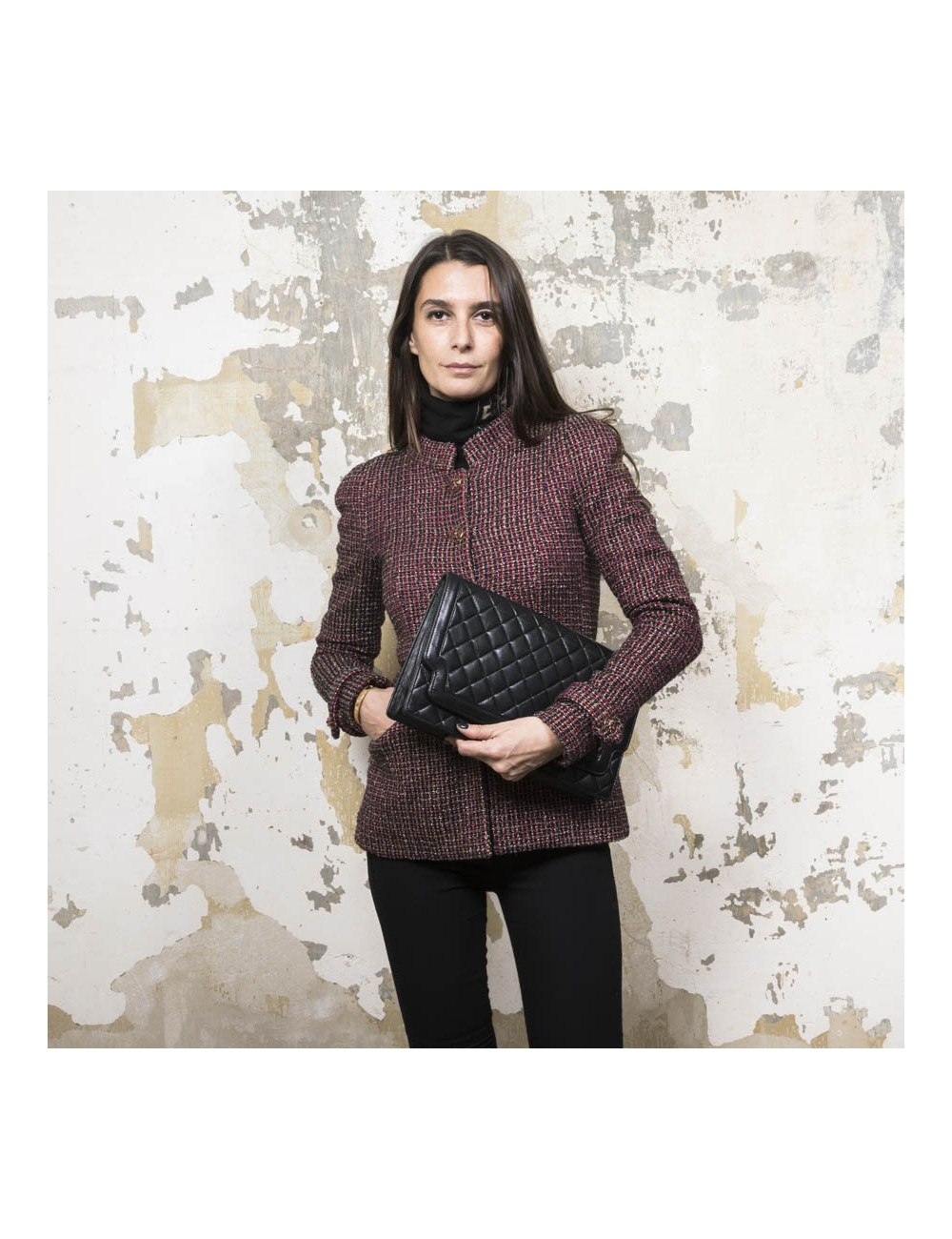 Pochette CHANEL vintage cuir matelassé noir