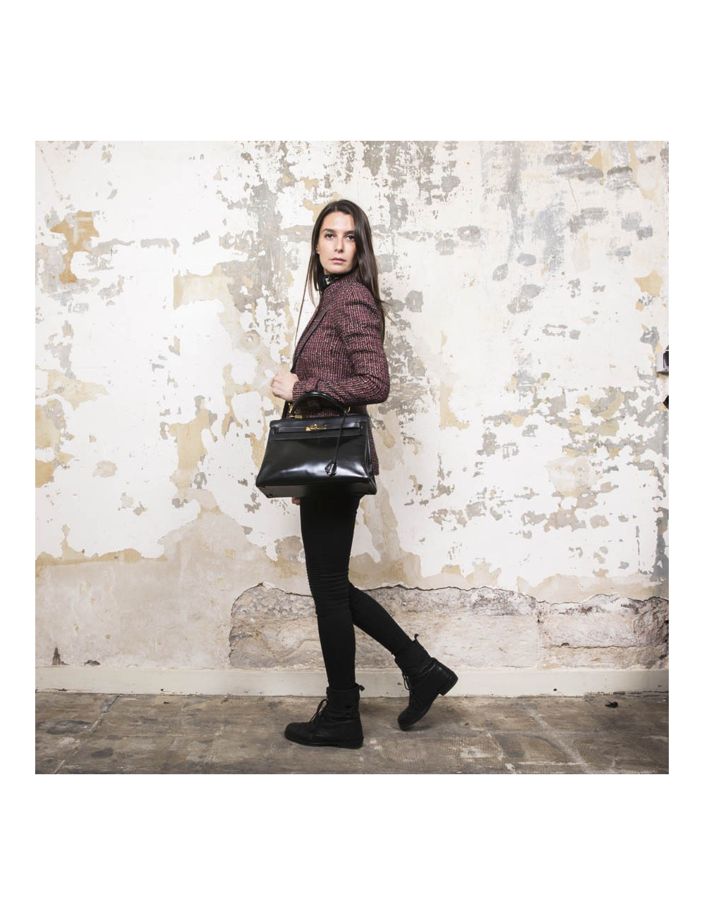 Sac Kelly 32 HERMES vintage cuir box noir