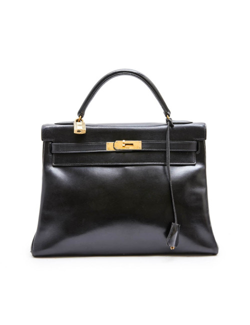 HERMES vintage 'Kelly 32' bag in black box leather