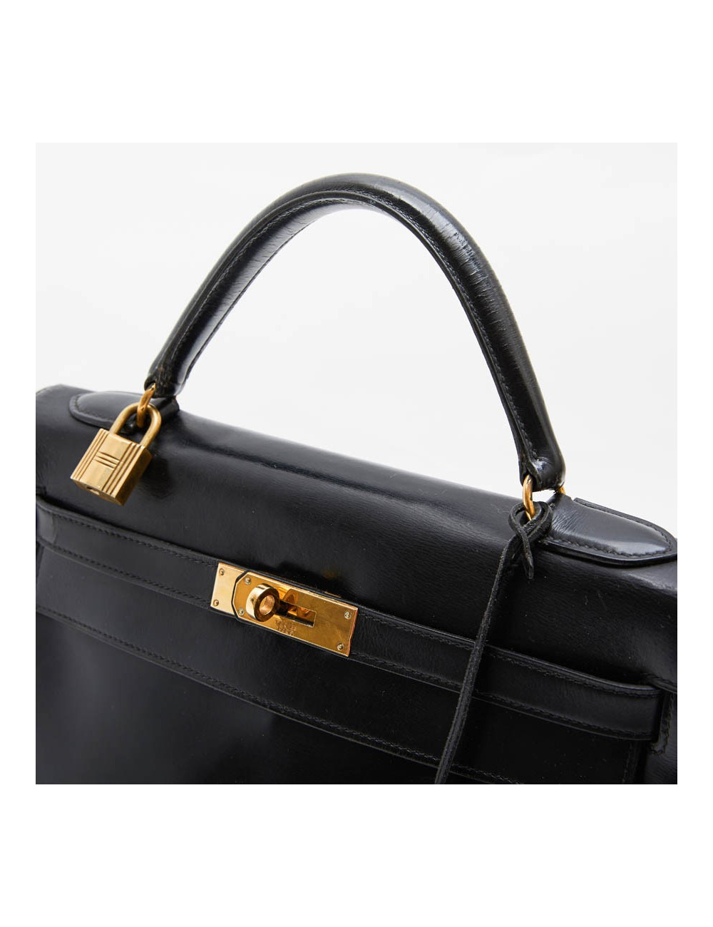 Sac Kelly 32 HERMES vintage cuir box noir