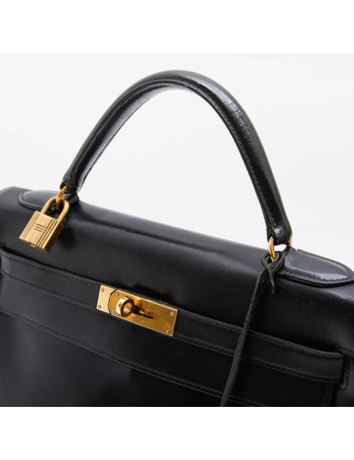 Sac Kelly 32 HERMES vintage cuir box noir