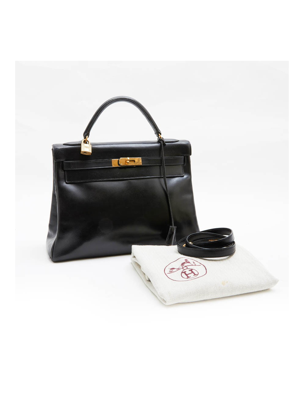 Sac Kelly 32 HERMES vintage cuir box noir