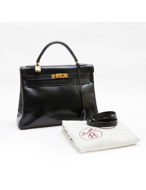 Sac Kelly 32 HERMES vintage cuir box noir