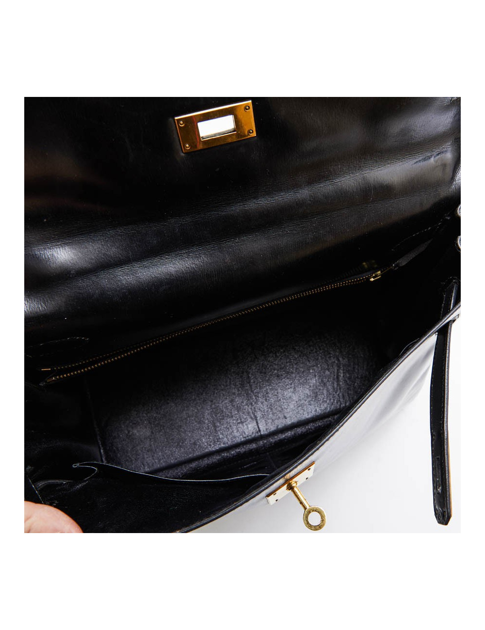 Sac Kelly 32 HERMES vintage cuir box noir