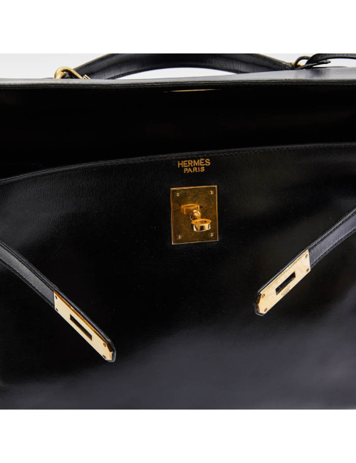 Sac Kelly 32 HERMES vintage cuir box noir