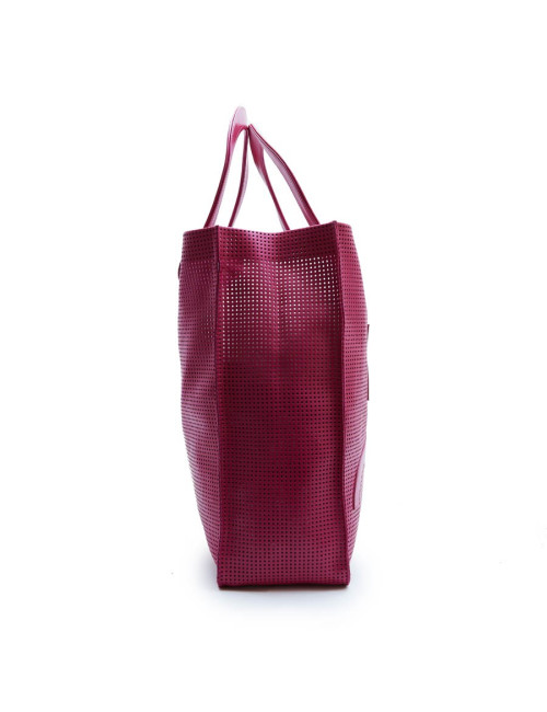 COURREGES large tote bag in perforated pink leather